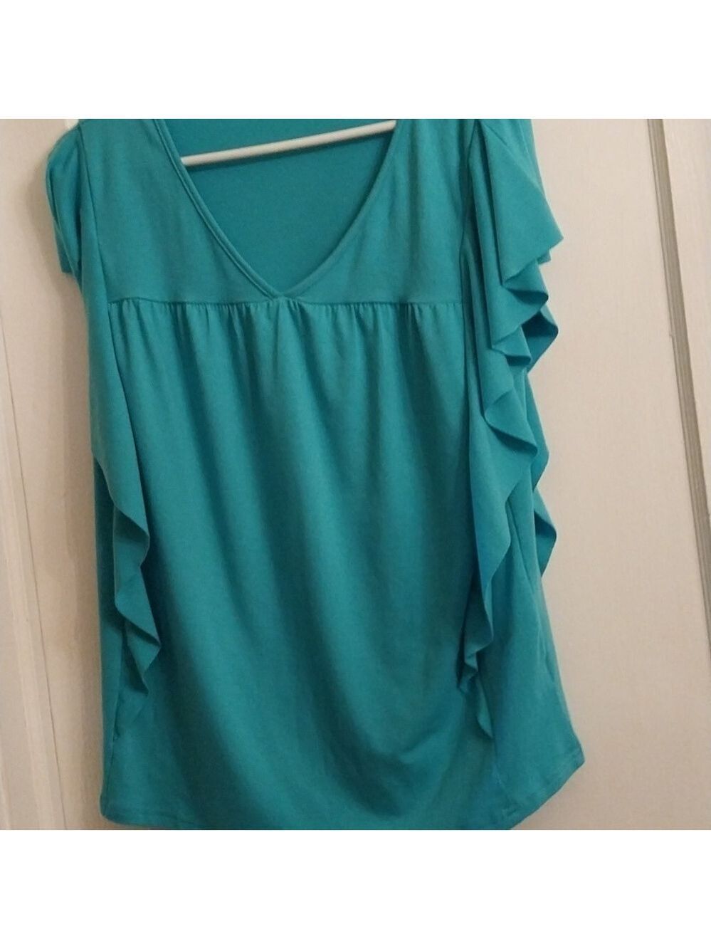 KOJOOIN Aqua  Flutter Sleeve Ruffle Summer Tops for Women    NWT Size L